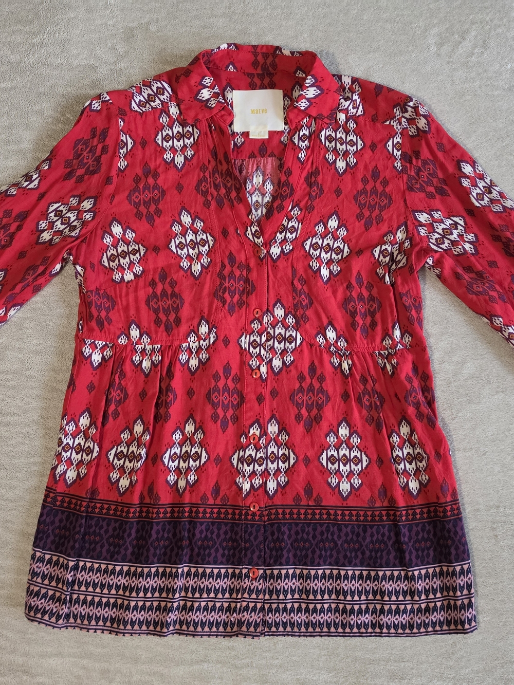 Maeve Anthropologie Size 4 Red Boho Printed Tunic Blouse